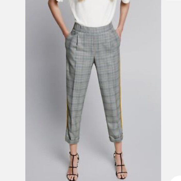 Zara Black & White Check Trouser Pants with Green and Yellow Stripe - Picture 9 of 9